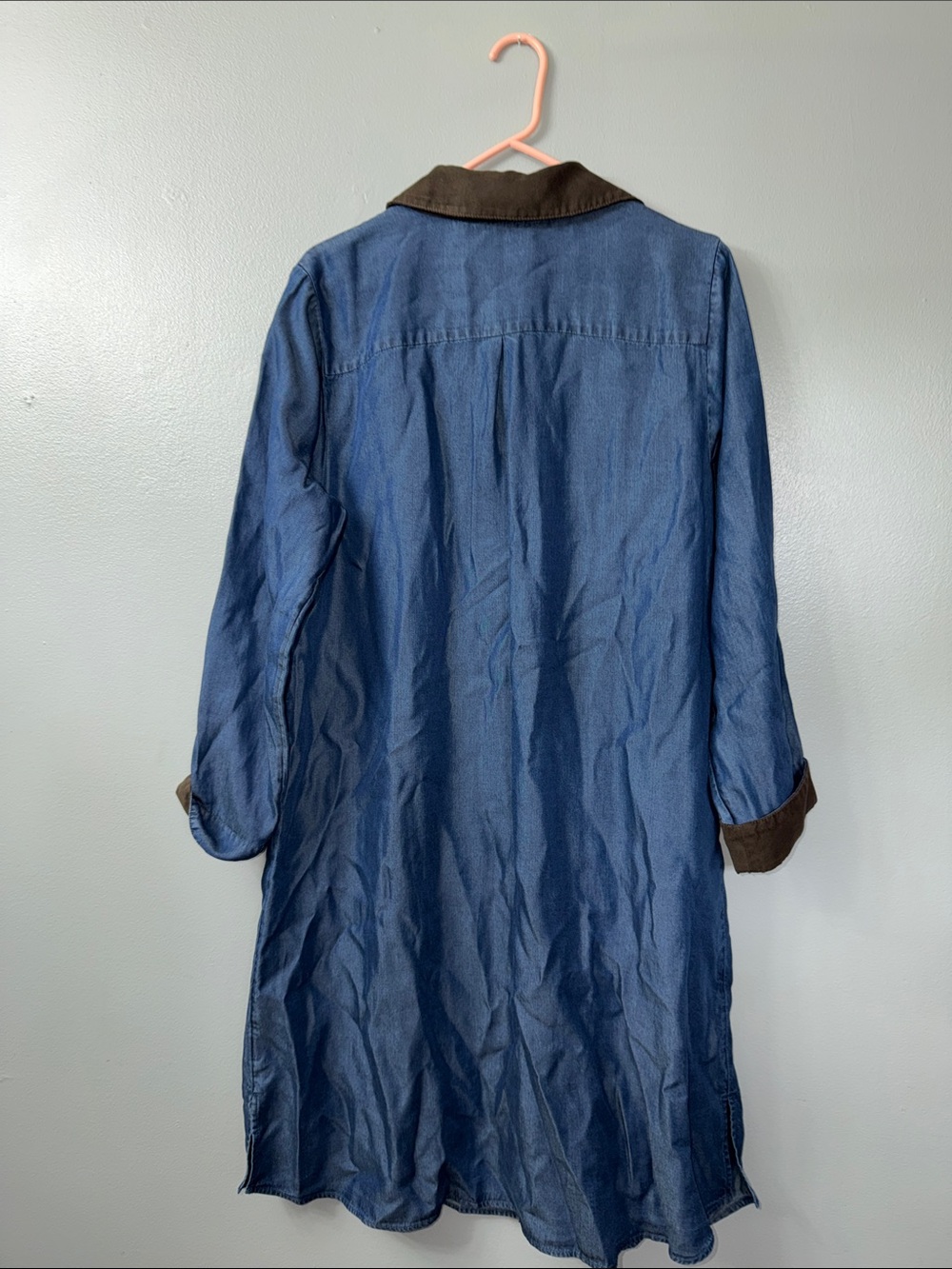Soft Surroundings Icons Urbina Chambray Faux Suede Toggle Brass Button Dress L - Picture 5 of 6